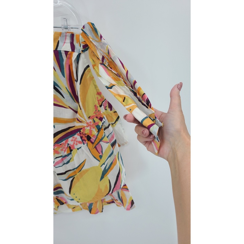 C&C California Embroidered Lemon Wrap Women Skirt‎ Large Mini Ruffle Cotton - Picture 3 of 11